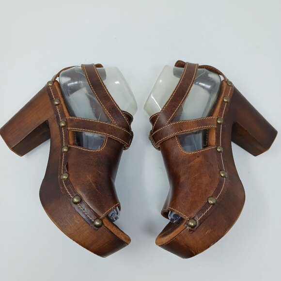 Sbicca UNISON Brown Leather Platform Clog Sandals Size 40 Made in Italy Chunky - Picture 4 of 16